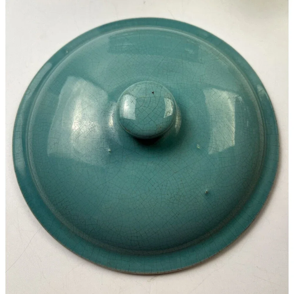 Vintage Faberware Turquoise Ceramic Covered Casserole Dish W/Metal Holder Below: